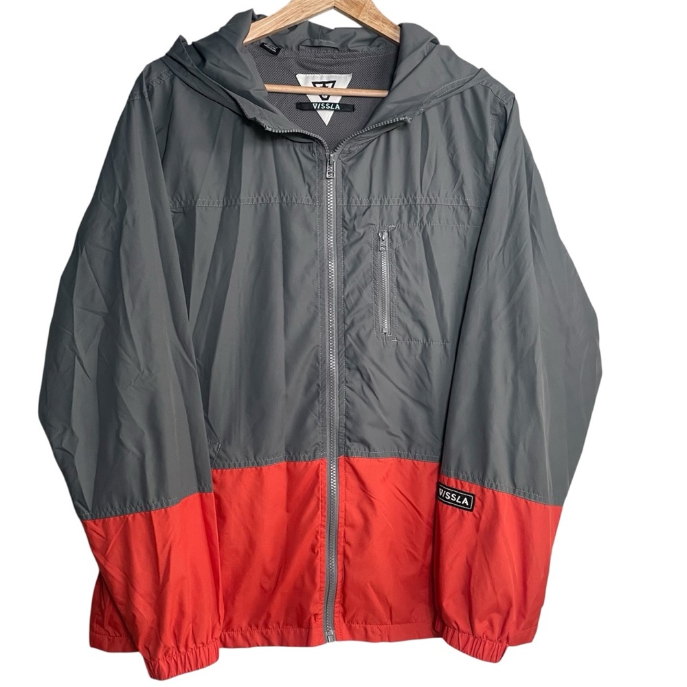 VISSLA Two-Tone Gray and Orange Windbreaker